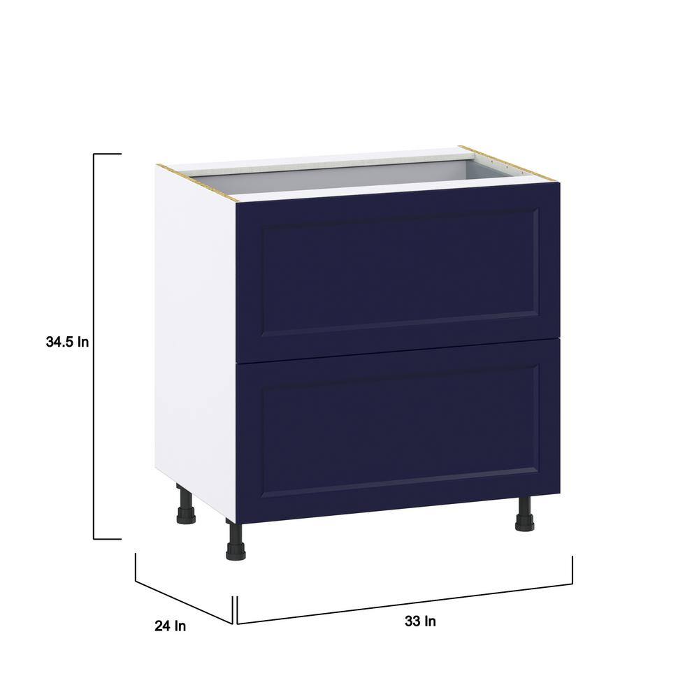 J COLLECTION Devon Painted Blue Shaker Assembled Base Kitchen Cabinet with 3 Drawers 33 in. W  x 34.5 in. H x 24 in. D DSB2D33I1-DV