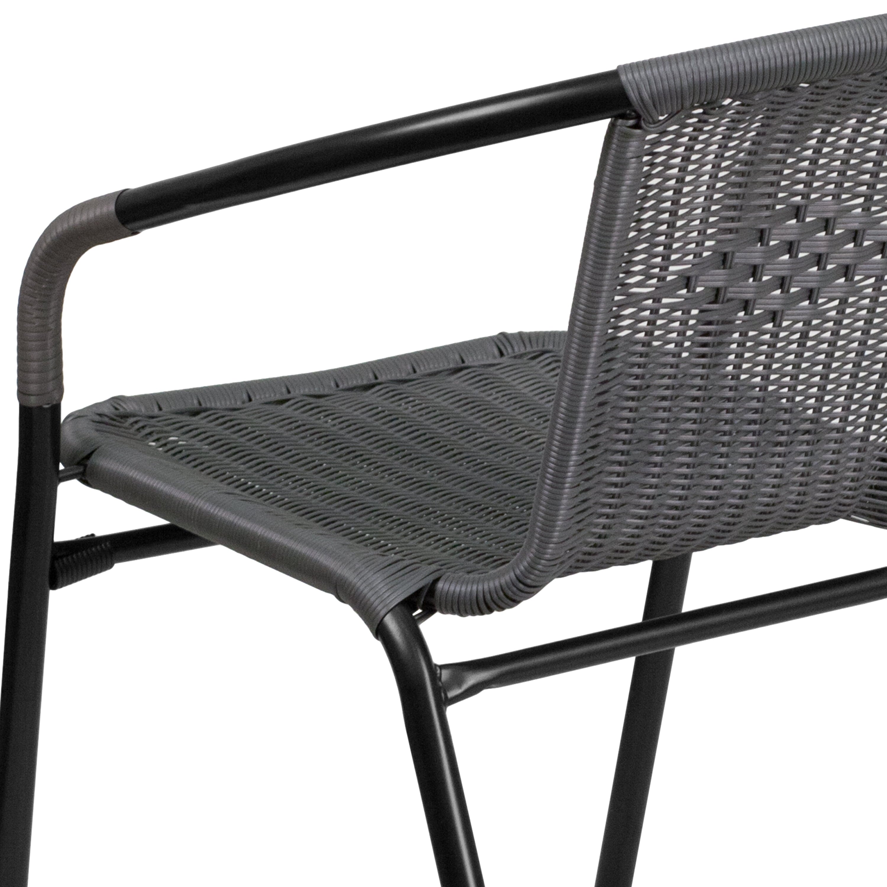 Emma + Oliver 2 Pack Gray Rattan Indoor-Outdoor Restaurant Stack Chair with Curved Back