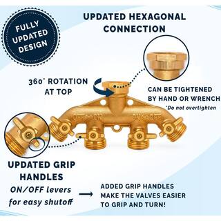 Morvat Brass Garden Hose Splitter Heavy-Duty 4-Way Hose Connector Fitting MOR-BCONNECTOR-4-A