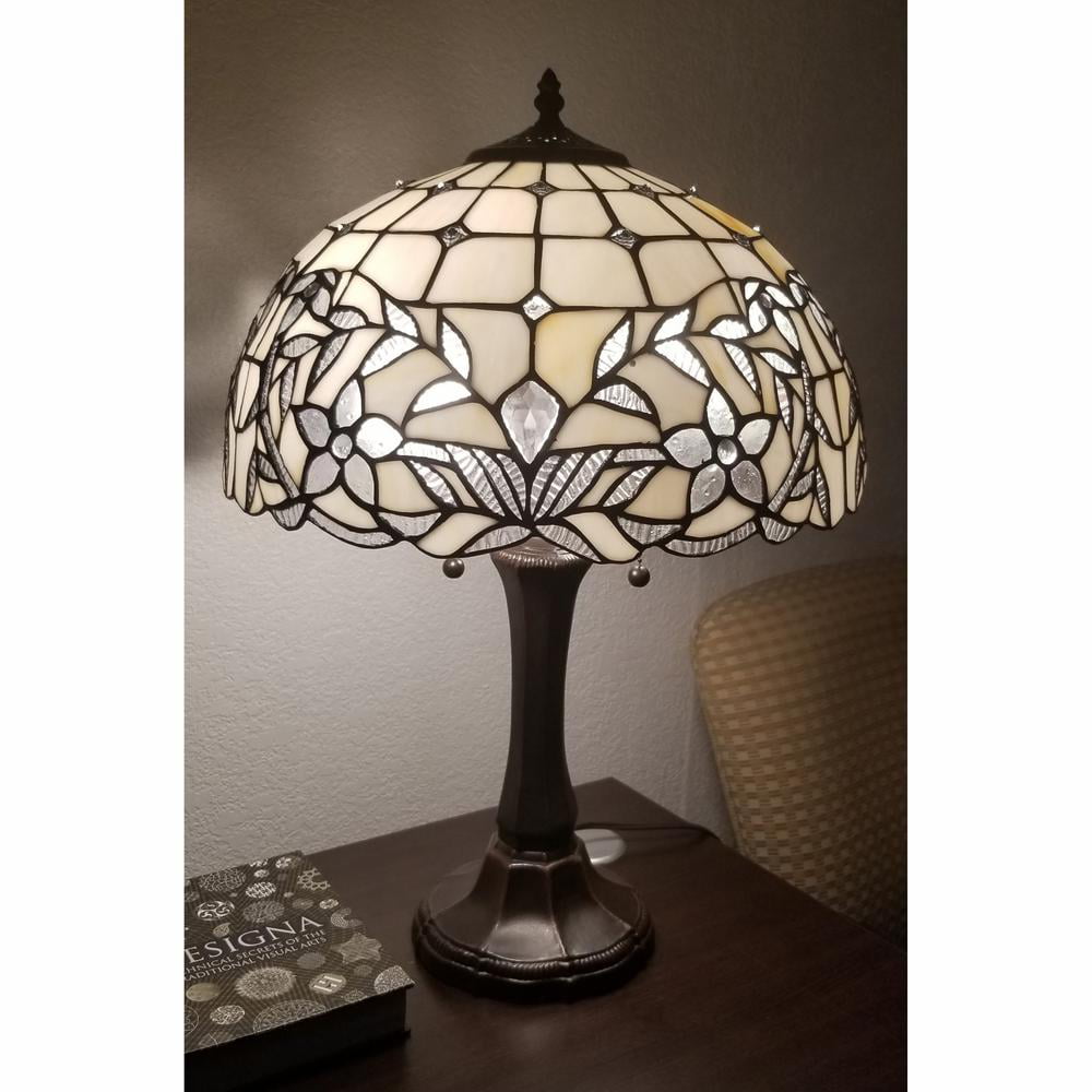 23" Stained Glass Two Light Flowery Vintage Accent Table Lamp