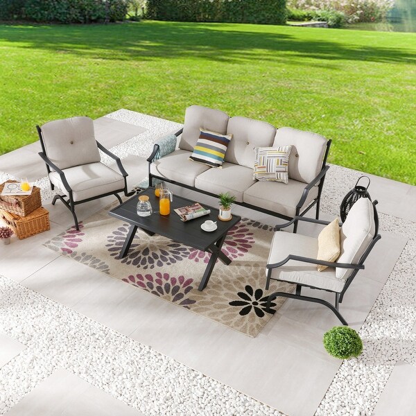 Patio Festival 4Piece Outdoor Metal Sofa and Chair Set with Coffee Table