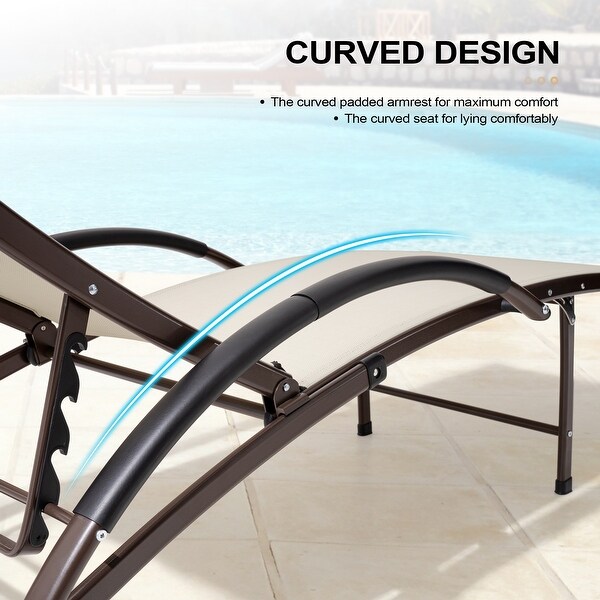 Crestlive Outdoor Adjustable Reclining Chaise Lounge Chair with Arms and Headrest，Aluminum or Steel Frame Options