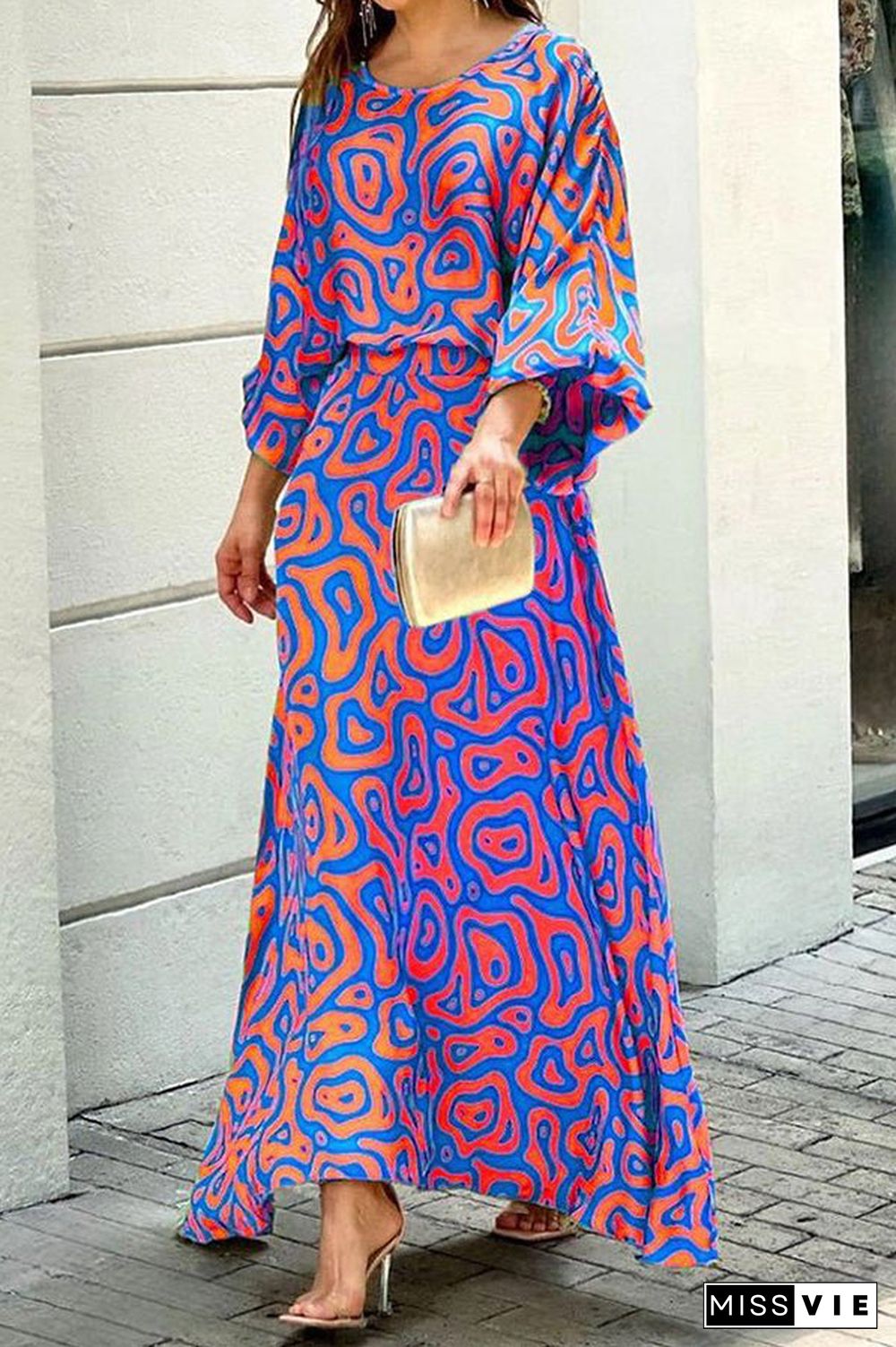 Print Bat Blouse Maxi Skirts Set