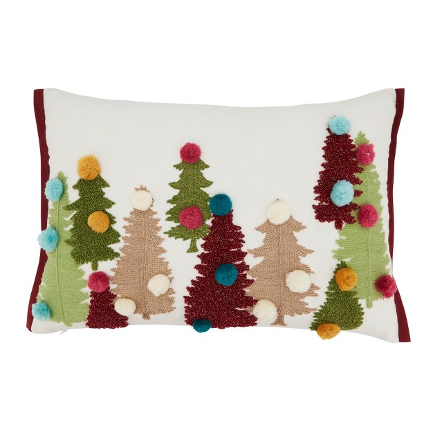 Saro Lifestyle Cheerful Charm Pom Pom Christmas Trees Poly Filled Throw Pillow 14 quot x20 quot Multicolored