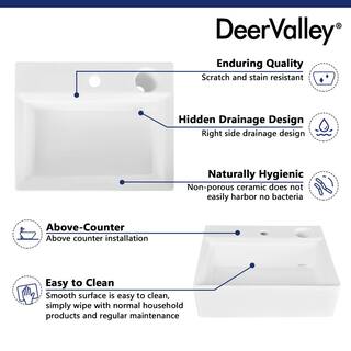 DEERVALLEY Apex White Ceramic Rectangular Vessel Bathroom Sink not Included Faucet with Pop-up Drain DV-1V0046