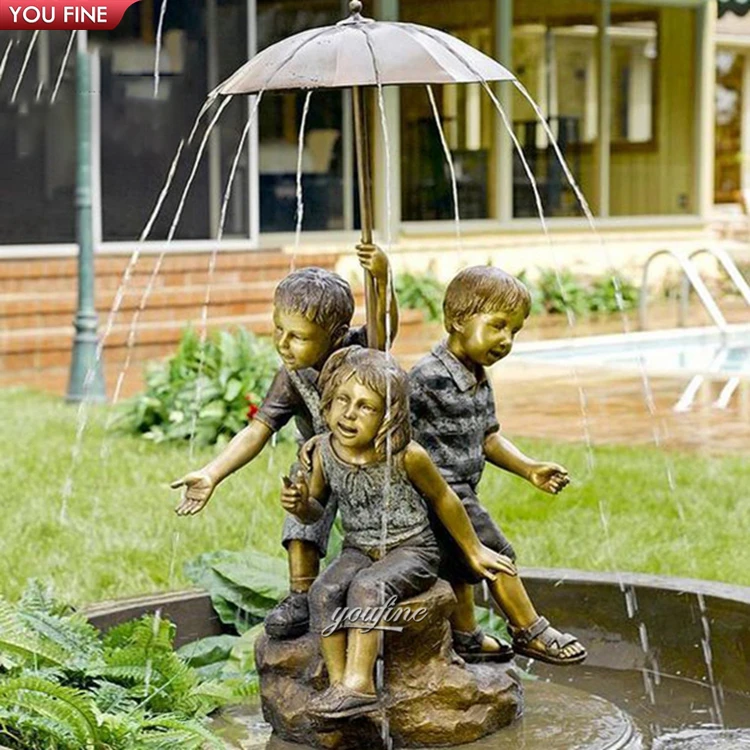 Garden Decoration Bronze Children Boy and Girl Statue Water Fountain