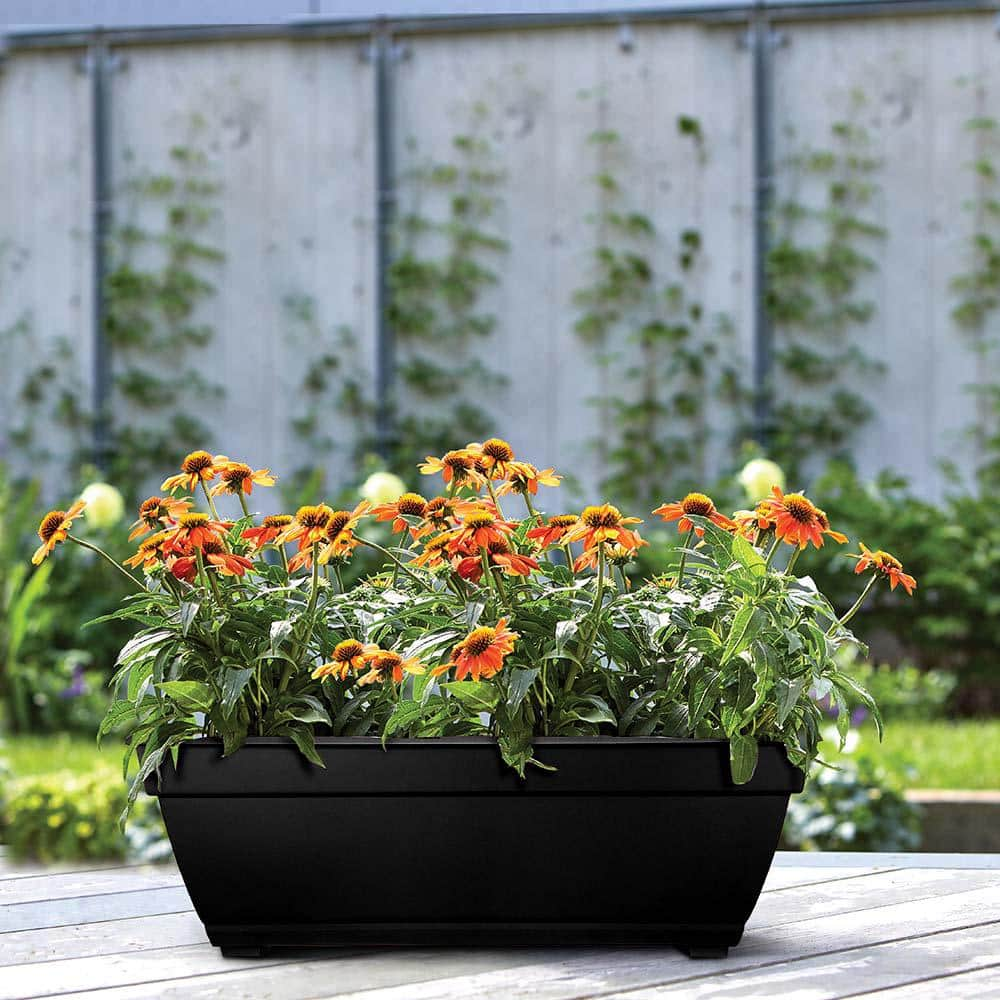 Dynamic Design Newbury Extra Large 26.85 in. x 12 in. 17 qt. Black Resin Deck Box Outdoor Planter NQ2710BK