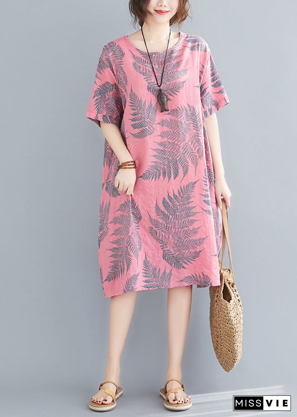 Plus Size Rose Oversized Print Cotton Holiday Dress Summer