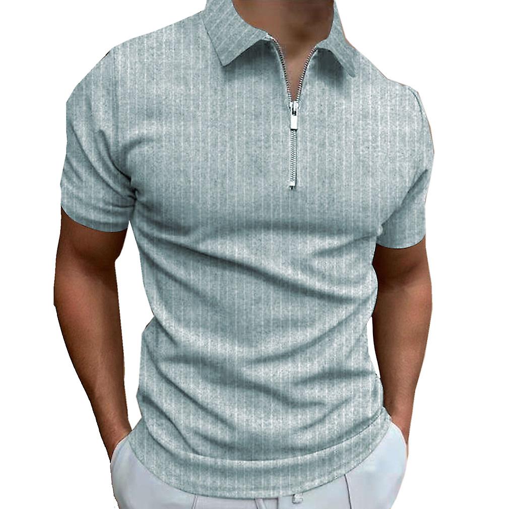 Polo Shirts For Men Knit Zipper Casual Short Sleeve Stripe Polo T Shirt Slim Fit Shirts