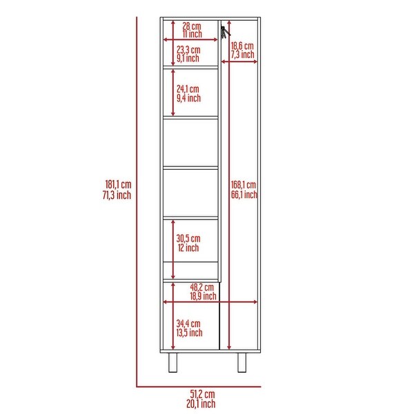 Muti-Funtional Storage Cabinet，Wardrob with 5 Tier Interior Shelves， Mop and Broom Storage Space - - 37938216