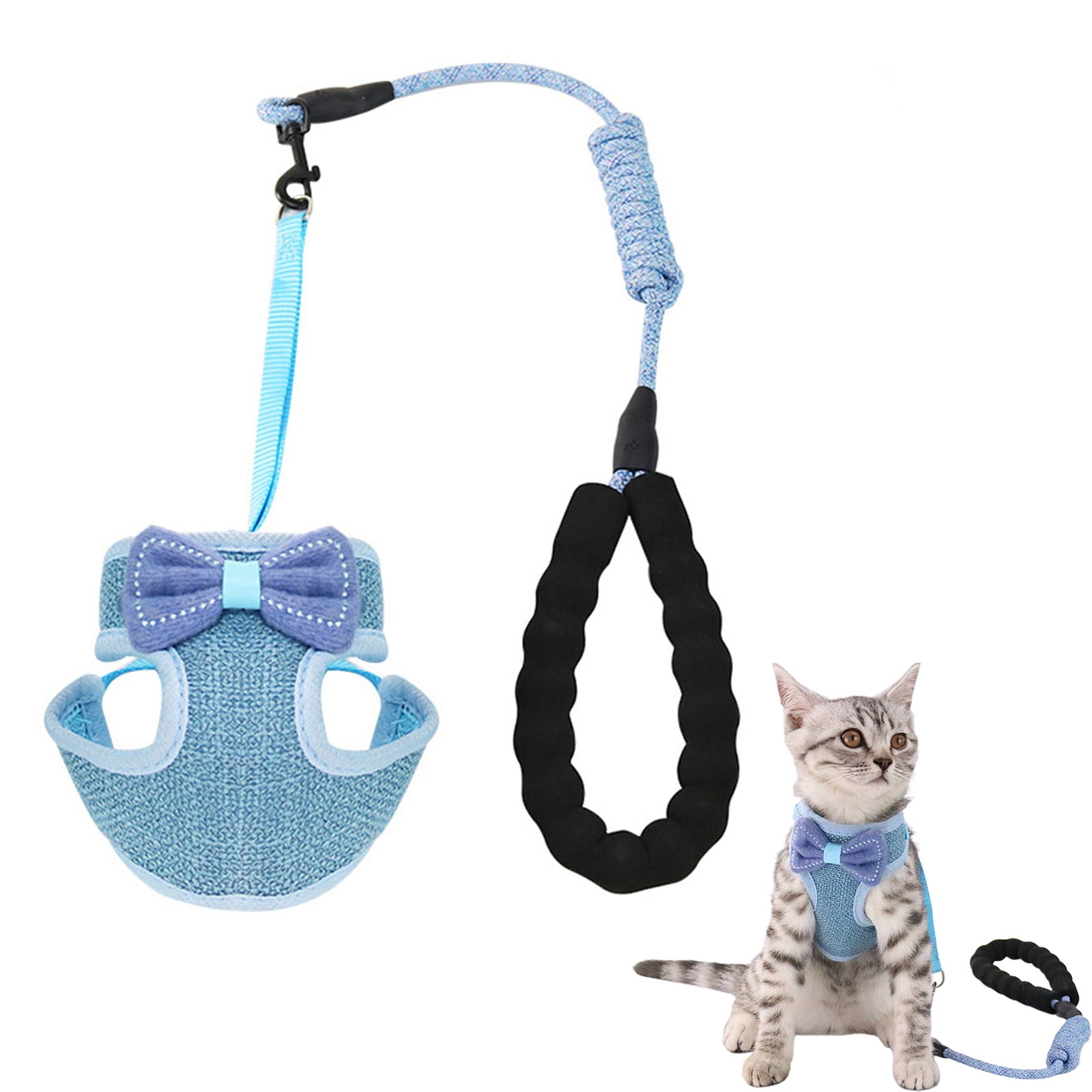 Cat Harness and Leash for Walking， Escape Proof Soft Adjustable Vest Harnesses for Cats， Easy Control Breathable Blue