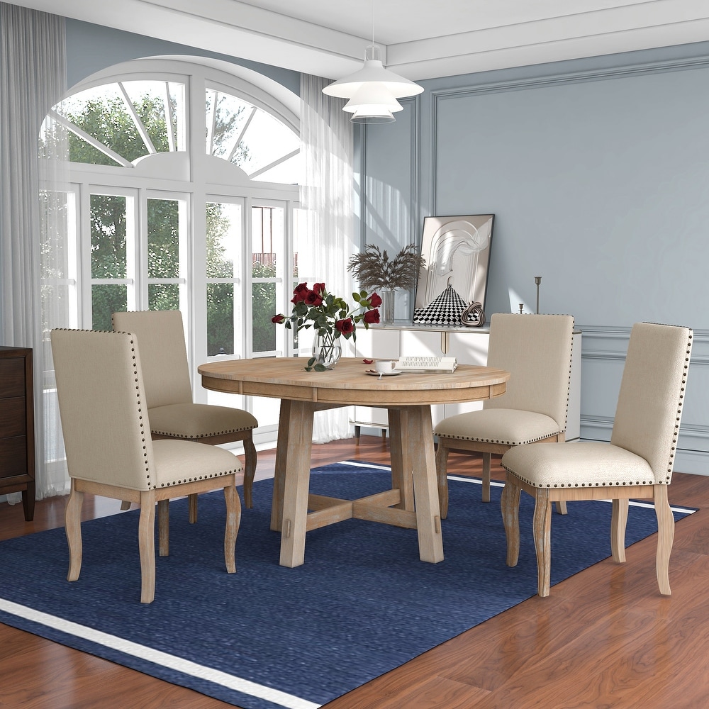 5 Piece Dining Table Set  Round Extendable Table and 4 Chairs