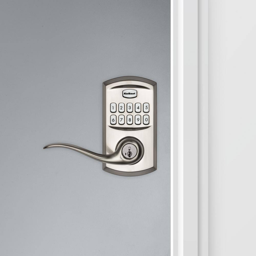 Kwikset 917 SmartCode Satin Nickel Keypad Electronic Single-Cylinder Tustin Door Lever Featuring SmartKey Security 99170-001