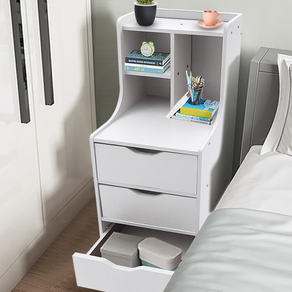 MIDUO Modern Nightstand with 3 Drawers Bedside Table Home Storage Chest Warm White Dresser