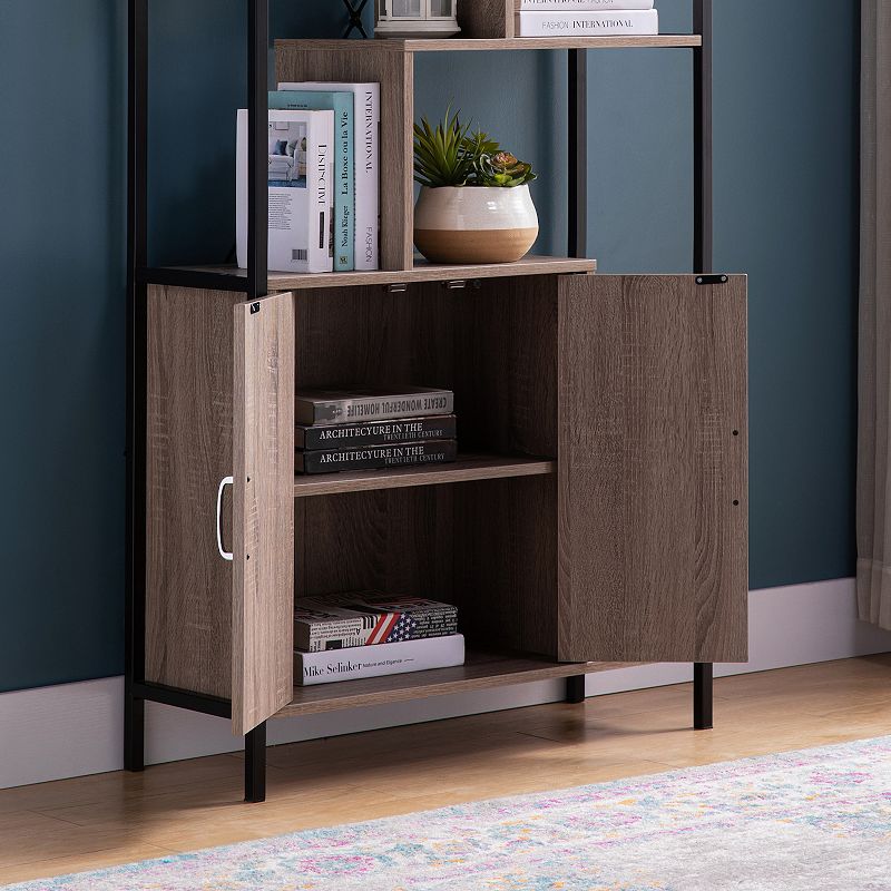 FC Design Dark Taupe and Black Metal Frame Bookcase Display Cabinet with 2 Door and 9 Shelves