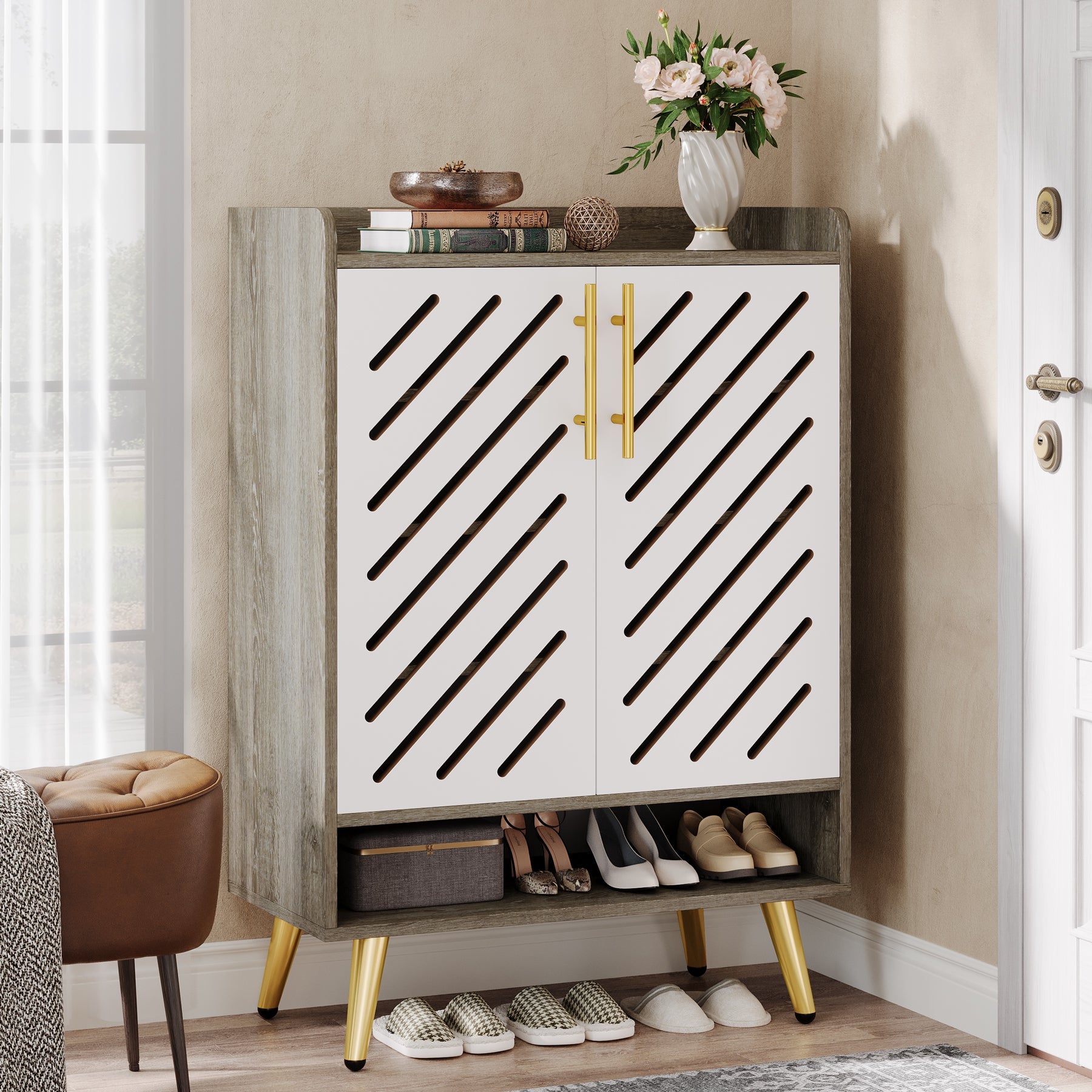 6-Tier Shoe Cabinet, Wooden Shoe Rack Organizer with Adjustable Shelves