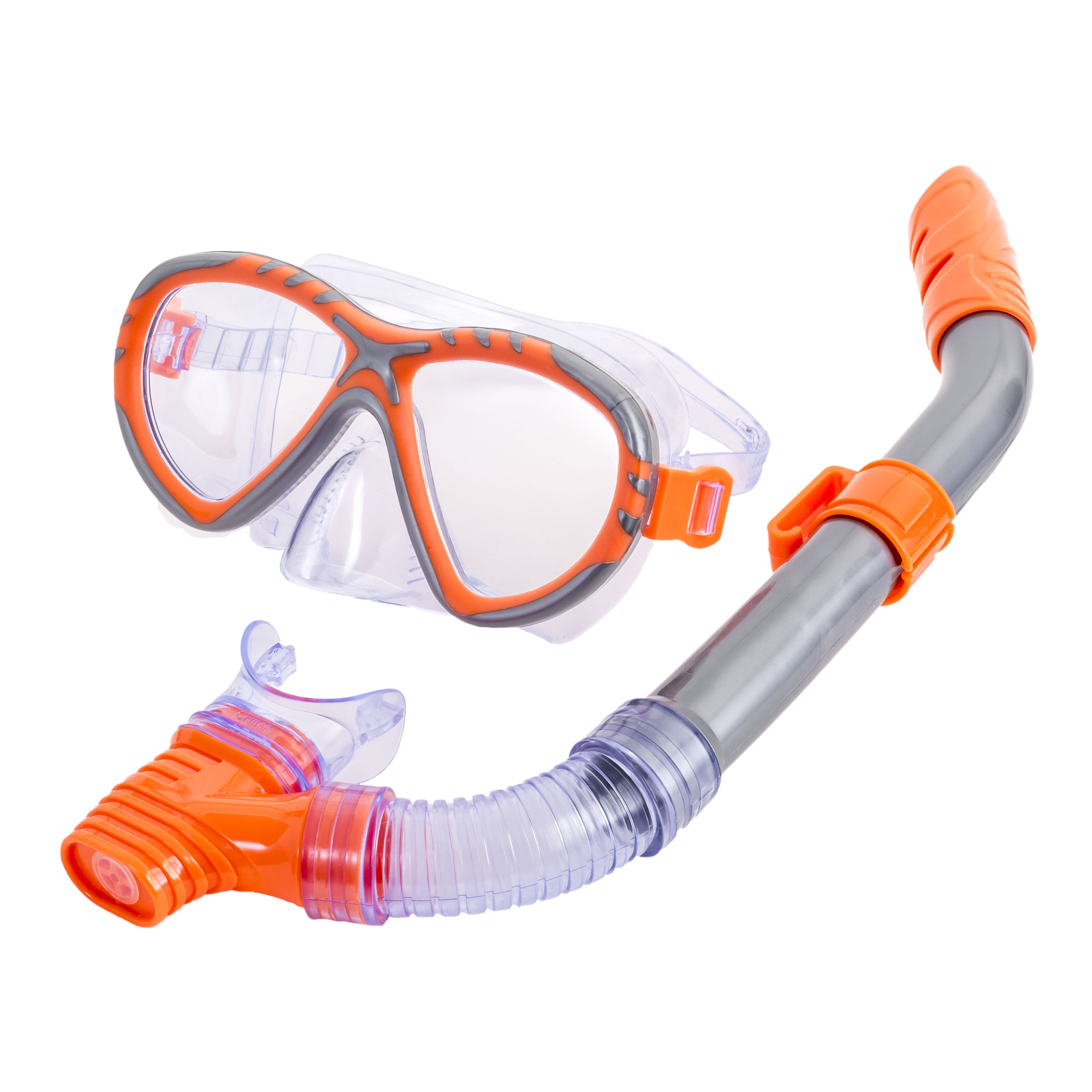 Dolfino Youth Unisex Latex Free Swim Mask and Snorkel Set with Duel Lens, Silver