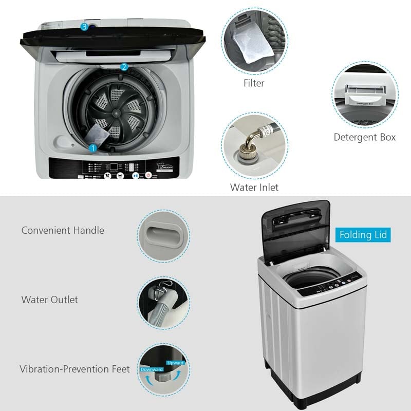 11 LBS Full-Automatic Portable Washing Machine, Top Load All In One Washer Dryer Combo