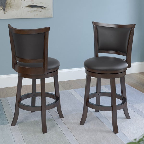 Woodgrove Bonded Leather Brown Wood Barstool (Set of 2)