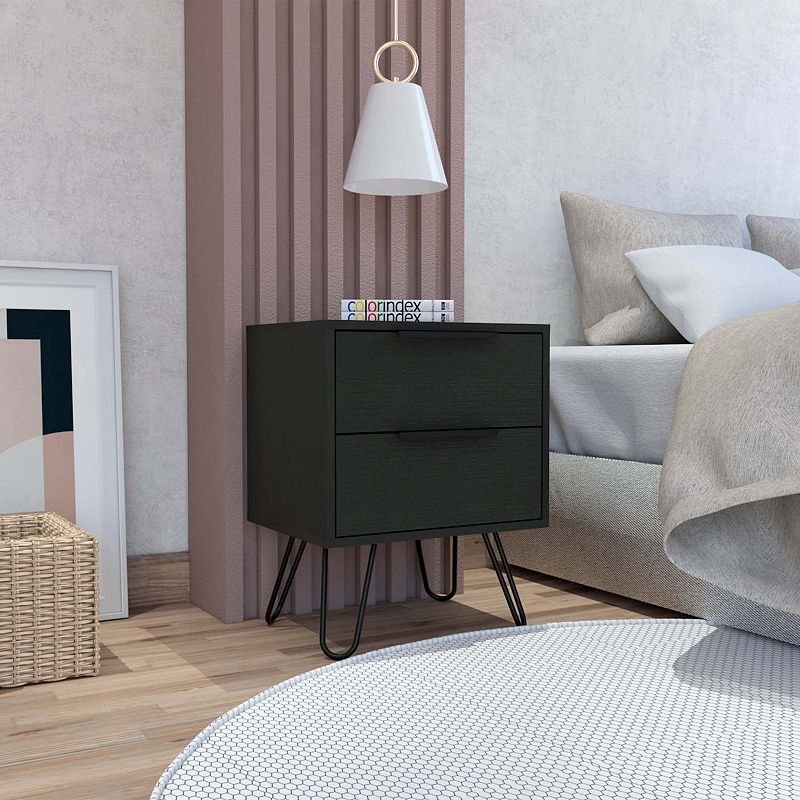 Nuvo 2 Nightstand，Two Drawers， Hairpin Legs