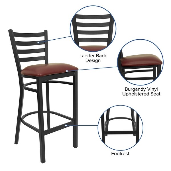 HERCULES Series Black Ladder Back Metal Restaurant Barstool - Burgundy Vinyl Seat