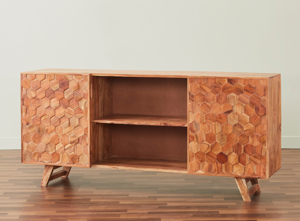 Hive Solid Hardwood 66 quotTV Unit  Natural Finish   Midcentury   Entertainment Centers And Tv Stands   by Oak Idea Corporation  Houzz