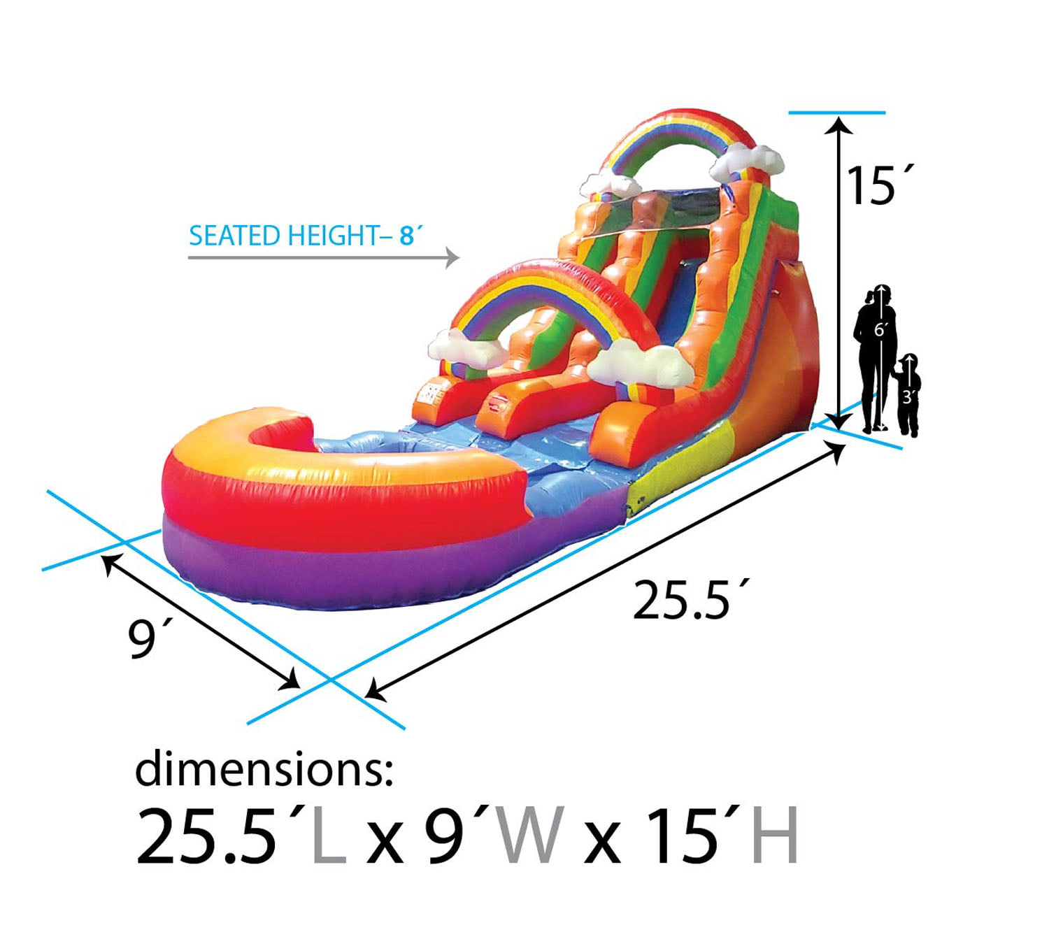 Pogo Bounce House Crossover Kids Inflatable Water Slide, Rainbow Cloud with Blower, 15 ft