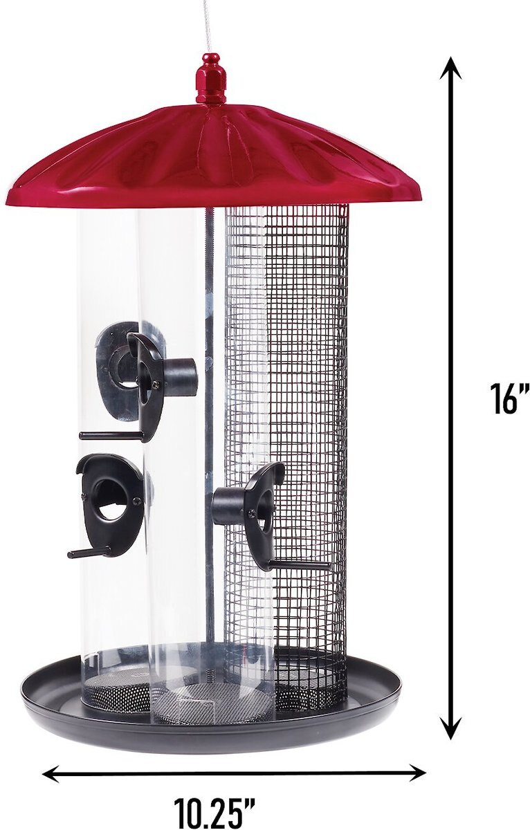 North States Crimson Triple Tube Bird Feeder， Red