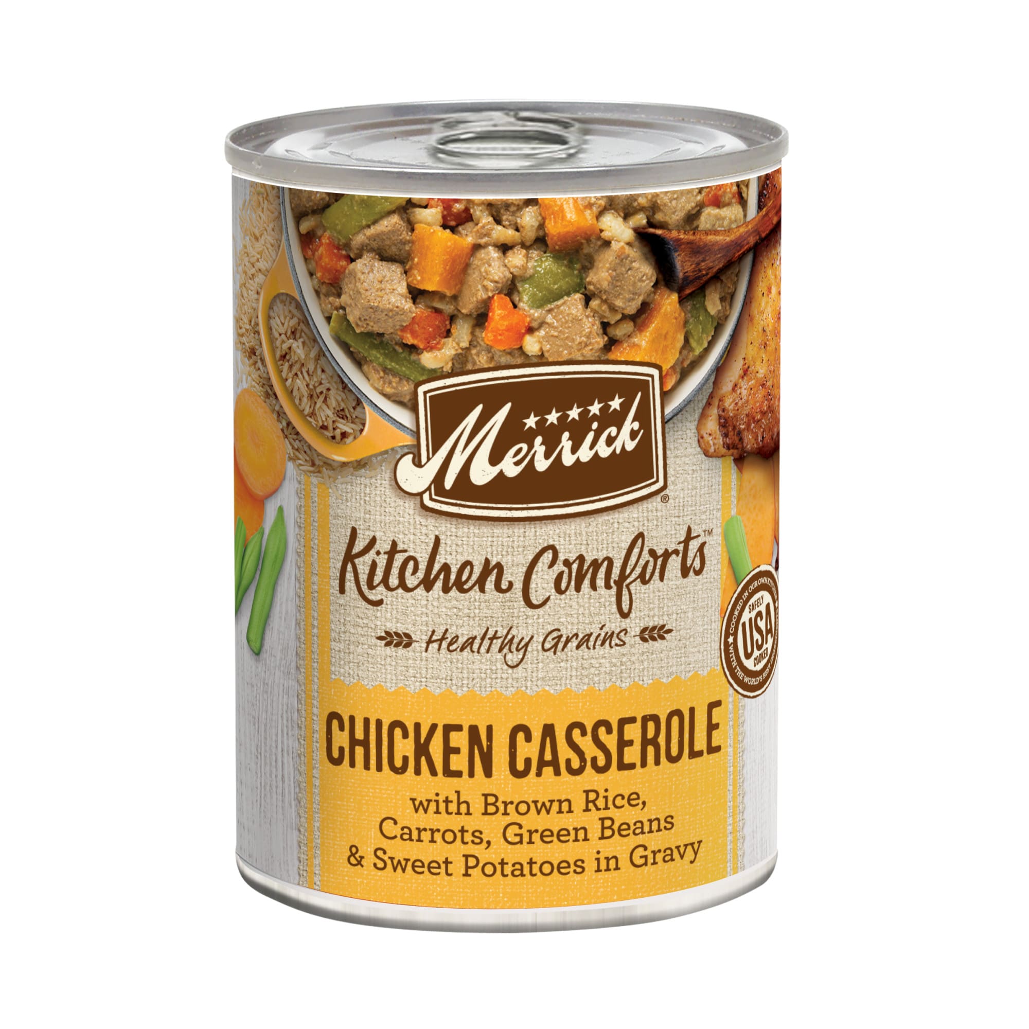 Merrick Healthy Grains Kitchen Comforts， Chicken Casserole and Rice with Grains Wet Dog Food， 12.7 oz.， Case of 12