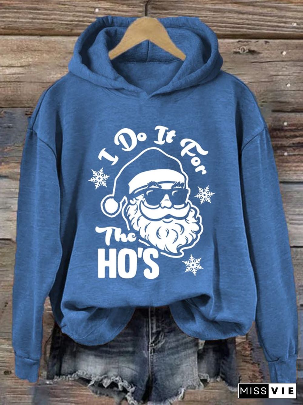 Women's I Do It For The Ho's Santa Print Casual Hooded Sweatshirt