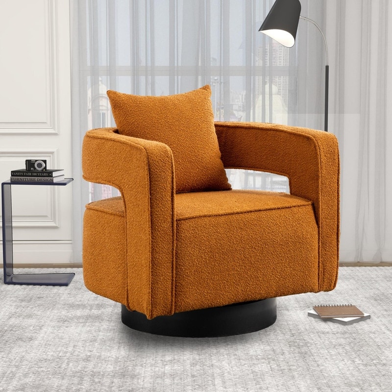 Leisure Swivel Accent Chair With Open Back and Pillow