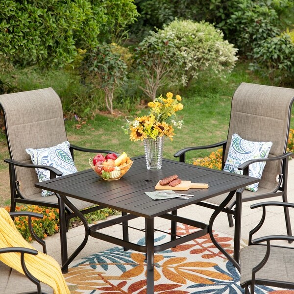 MAISON ARTS 7Piece / 5Piece Padded Textilene Chairs with Wave Arms and Metal Table Patio Dining Set