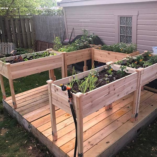 kdgarden Elevated Cedar Wood Raised Garden Bed with Shelf Outdoor Planter Box KD-WF-G