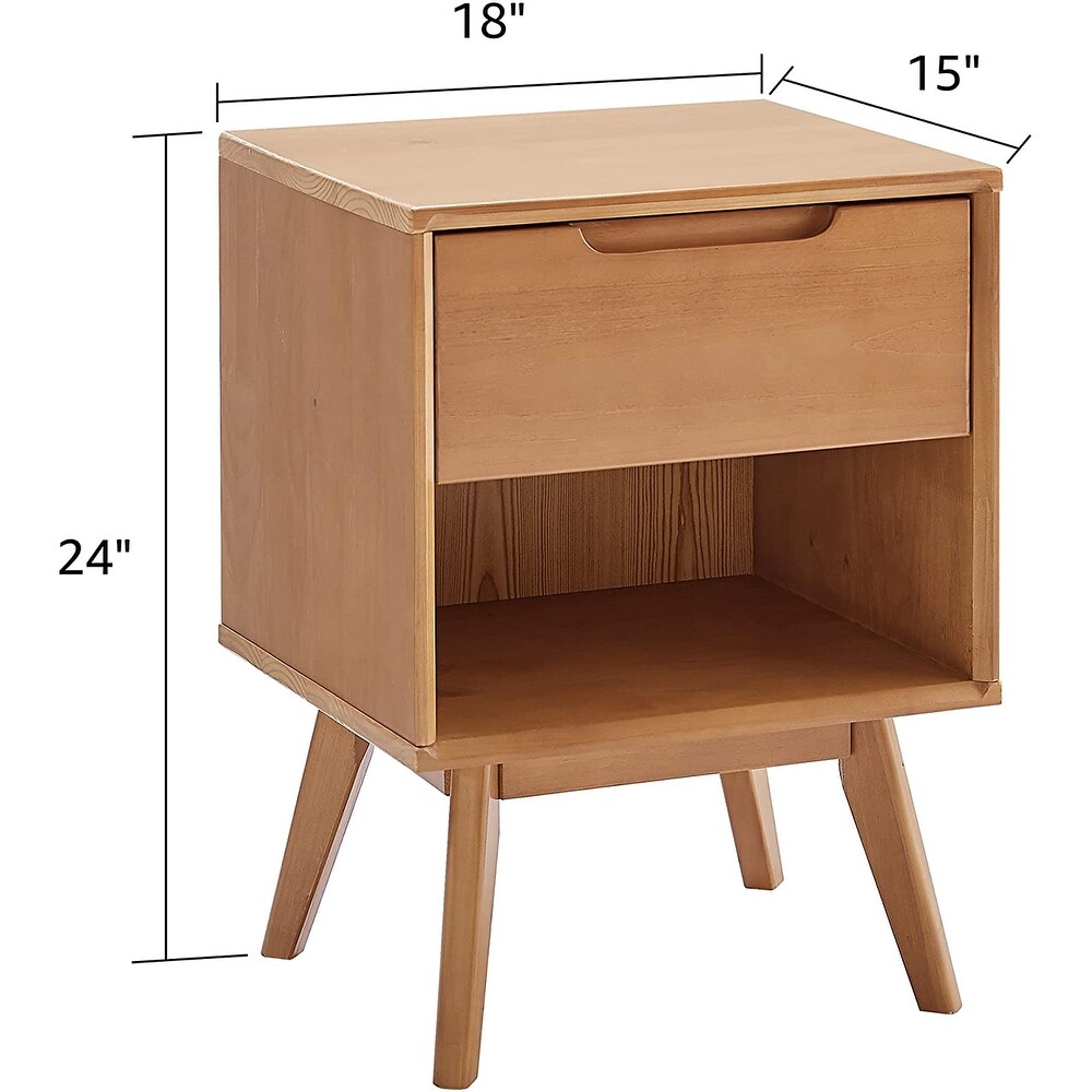 MUSEHOMEINC Mid Century Modern Solid Wood Nightstandfor Bedroom End Table for Living Room with 1 Storage Drawer and Open Shelf