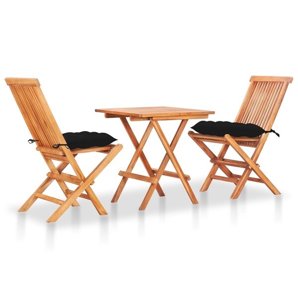 vidaXL 3 Piece Bistro Set with Black Cushions Solid Teak Wood