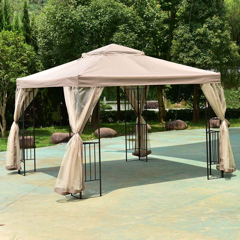 Canada Only - 10 x 10 FT Outdoor Steel Gazebo Screw-free Canopy Tent with Netting