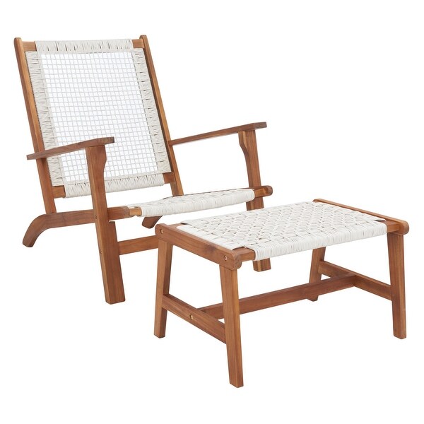 SAFAVIEH Chantelle Outdoor Solid Wood Chaise Lounge Chair and Stool Set of 2 (Includes End Table)