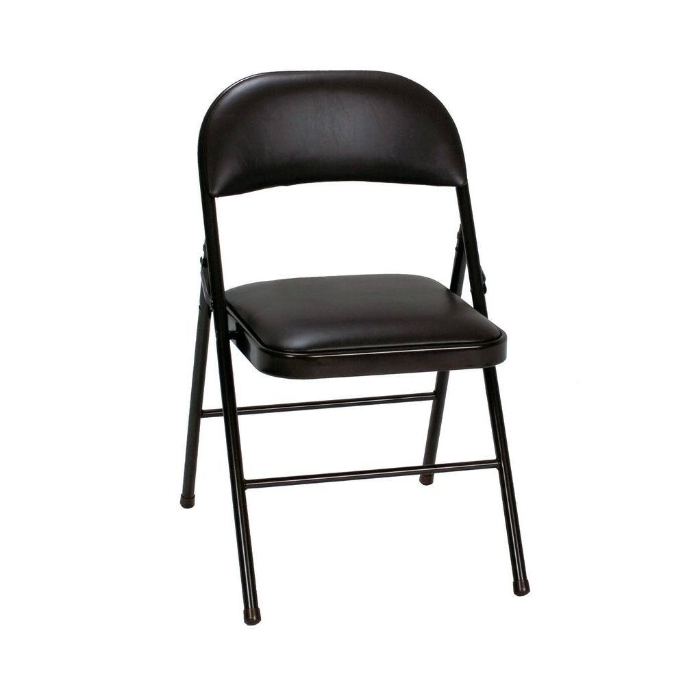 Cosco Black Vinyl Padded Seat Stackable Folding Chair (Set of 4) 14993BLK4E