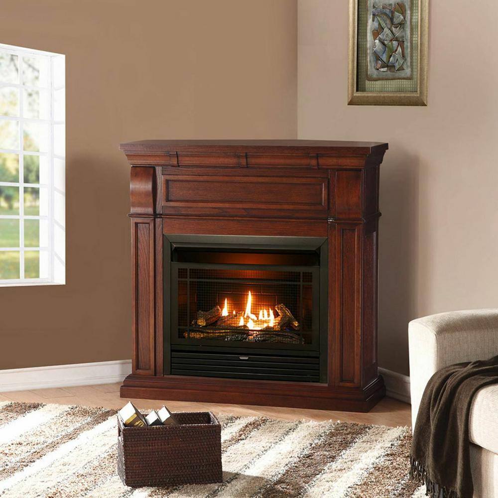 Duluth Forge Dual Fuel Ventless Gas Fireplace - 26000 BTU T-Stat Control Chestnut Oak Finish 170129