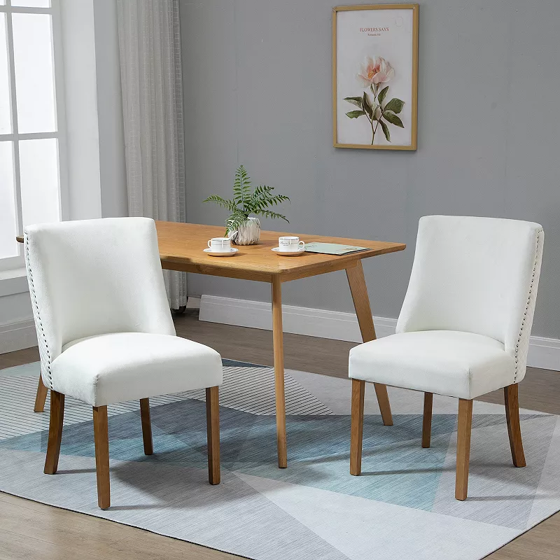 HOMCOM Modern Dining Chair Set with High Back Upholstered Seats and Solid Wood Legs for Kitchen Cream White