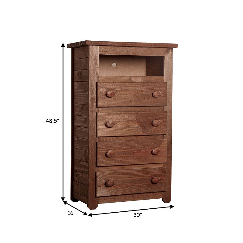 Wooden 4 Drawers Media Chest With 1 Top Shelf In Mahogany Finish， Brown