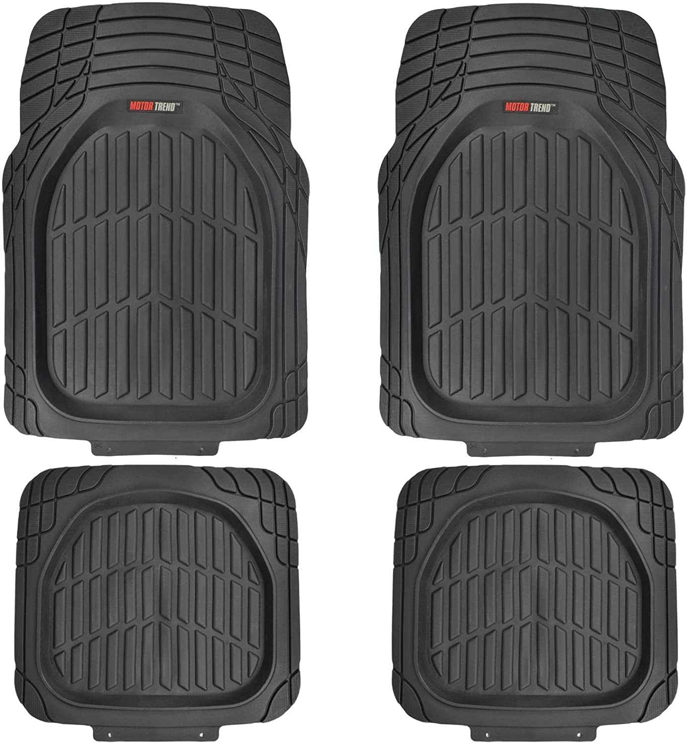 Motor Trend FlexTough Deep Dish Heavy Duty Rubber Floor Mats and Cargo Liner For Trunk All Weather (Black) - Complete Coverage Set