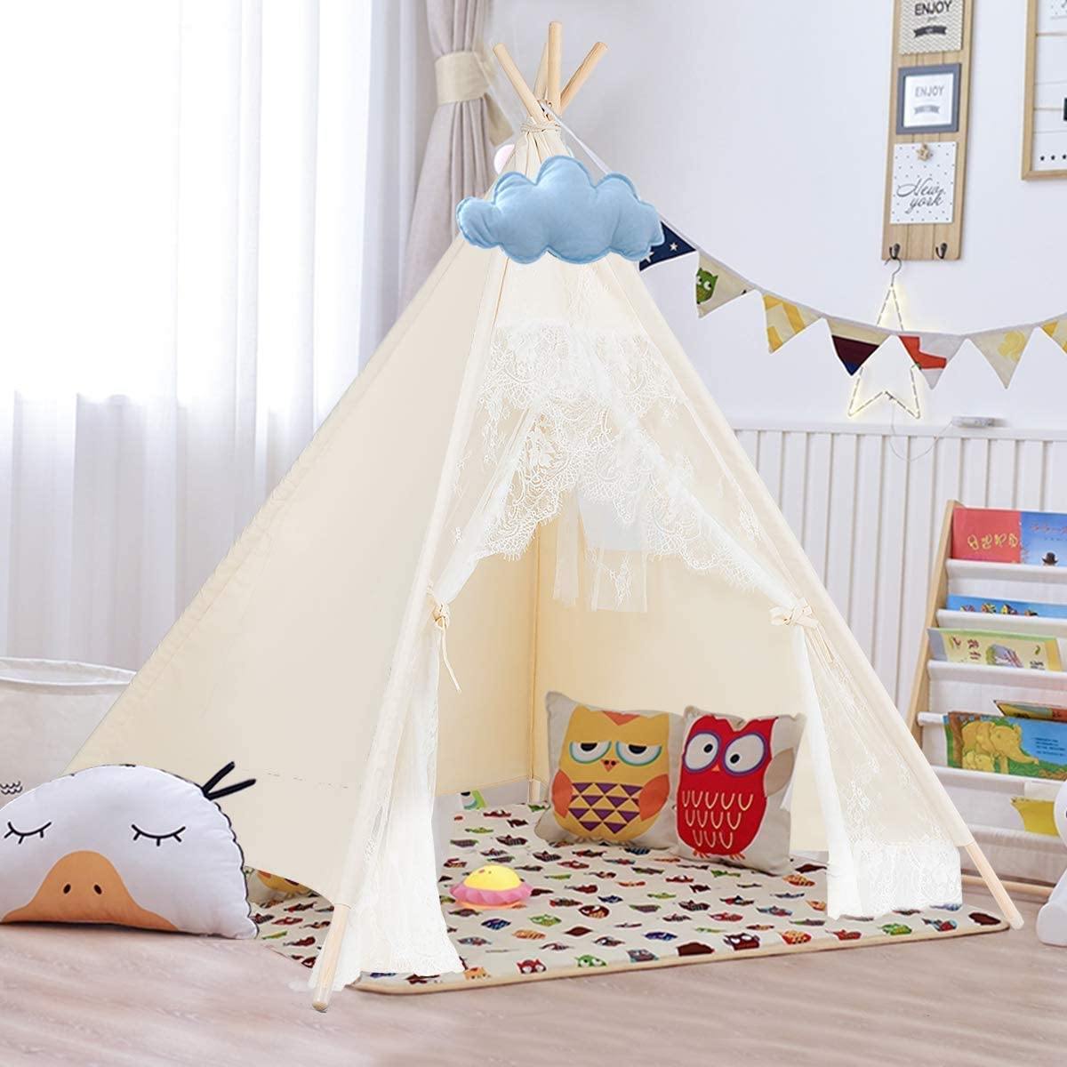 Kids Teepee Tent, Foldable Children Lace Play Tent for Indoor & Outdoor