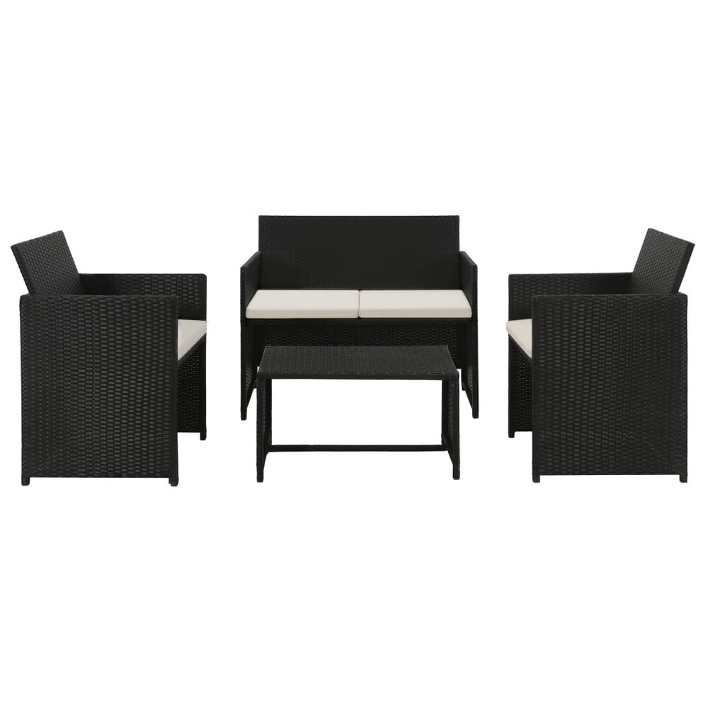 vidaXL 4 Piece Patio Lounge with Cushions Set Poly Rattan Black   39.4\