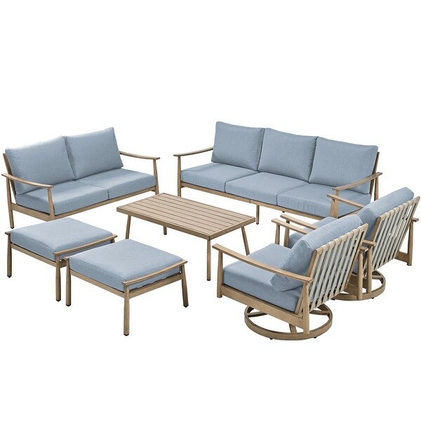 7Piece Aluminum Patio Conversation Set，3Seat Outdoor Couch and Loveseat with 2 Swivel Armchairs， Ottomans and Coffee Table