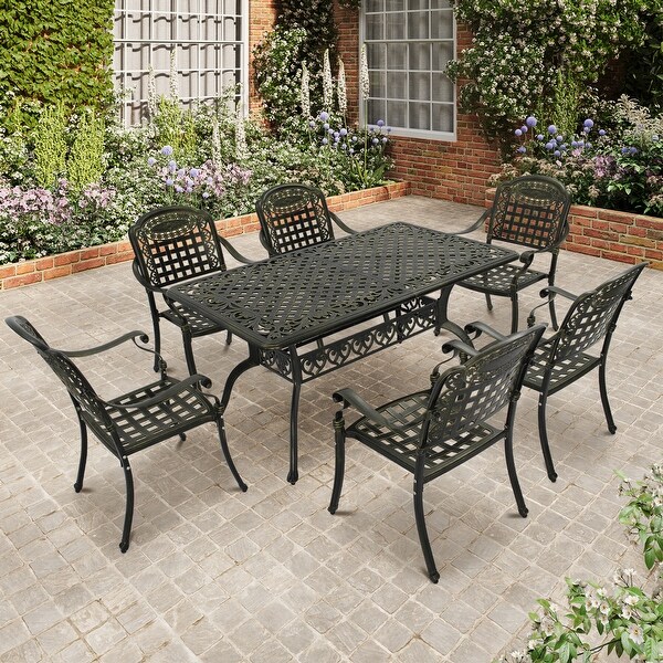 Clihome 7 Piece Outdoor Cast Aluminum Patio Dining Set in Bronze