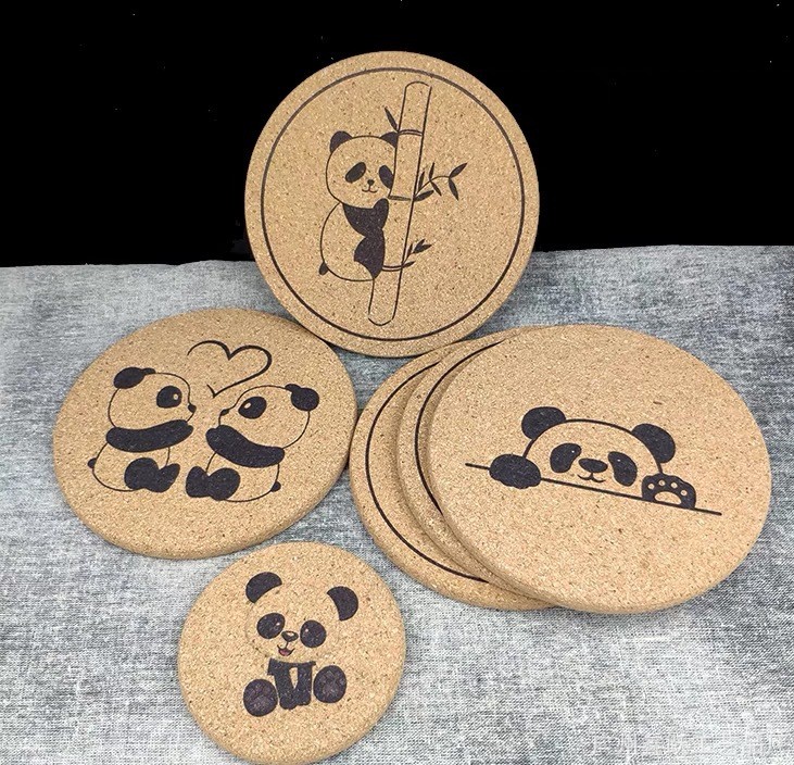 Round cork coaster cute panda insulation coaster coaster