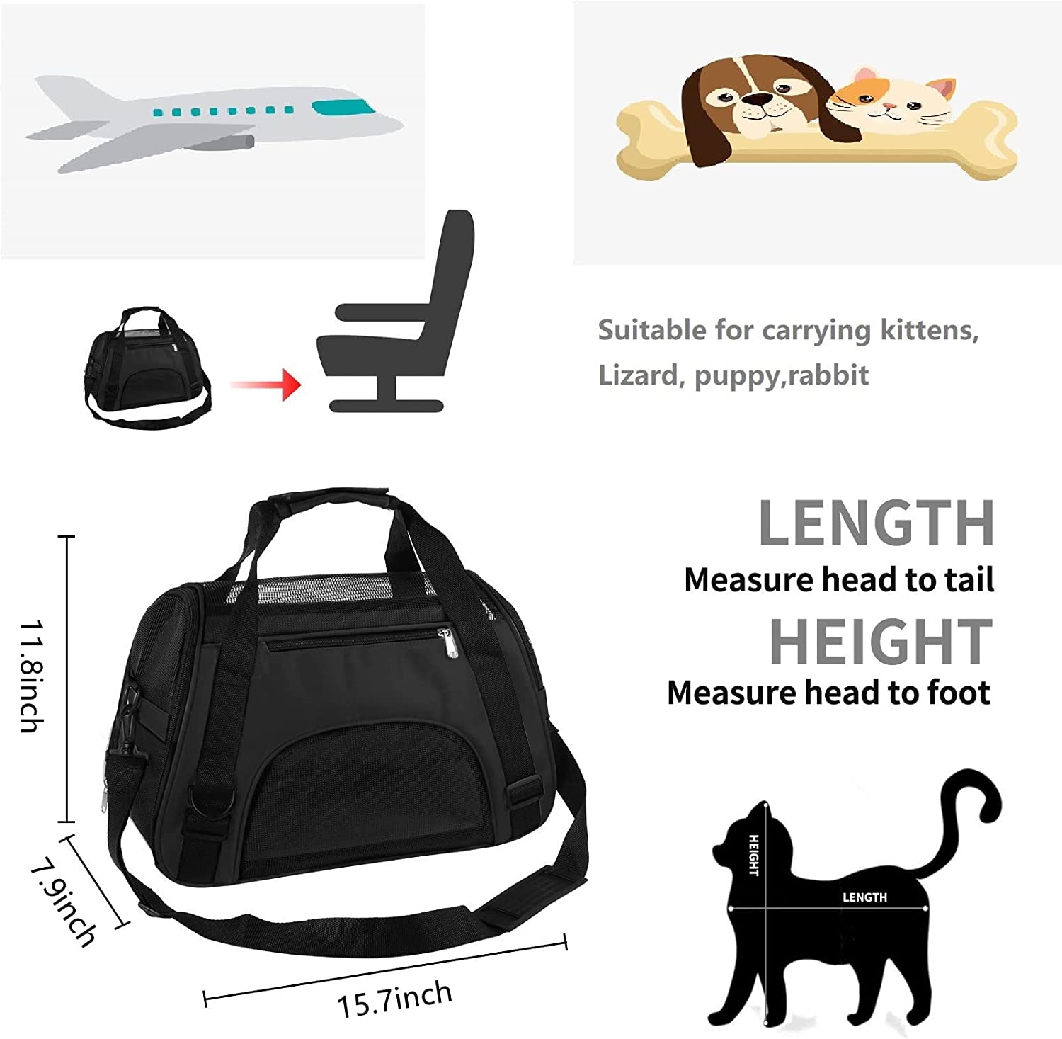 TAHNSTY Pet Carrier Bag， Cat Travel Portable Bag Home， Airline Approved Duffle Bags， for Little Dogs， Cats and Puppies， Small Animals (Small， Black)