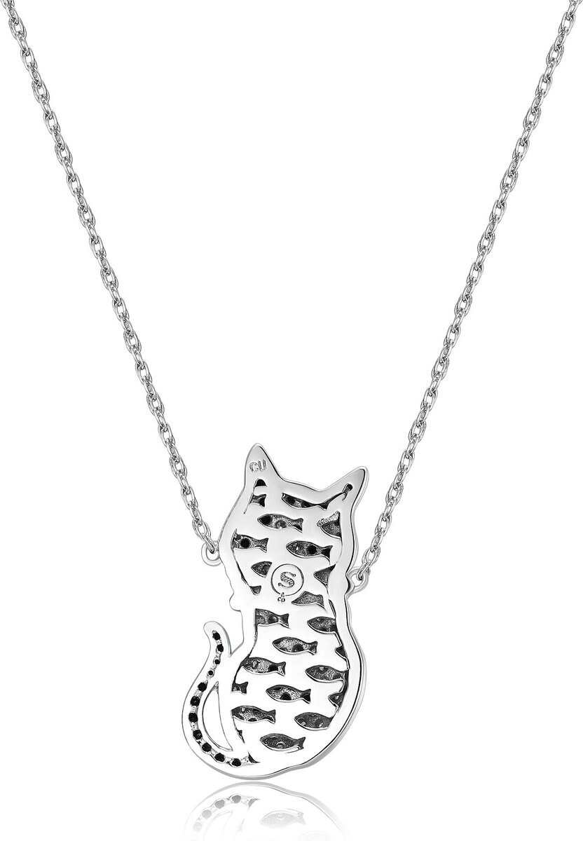 Scamper and Co Rhodium Plated Sterling Silver Cool Cat Pendant Necklace