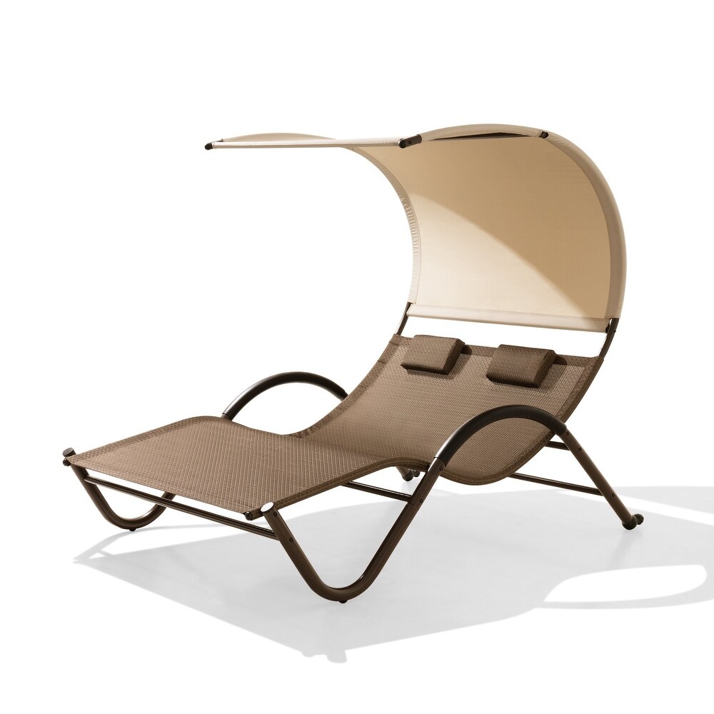 VredHom Outdoor Double Chaise Lounge with Wheels   Headrest   54.93 W x 72.84 L x 64.57 H inch